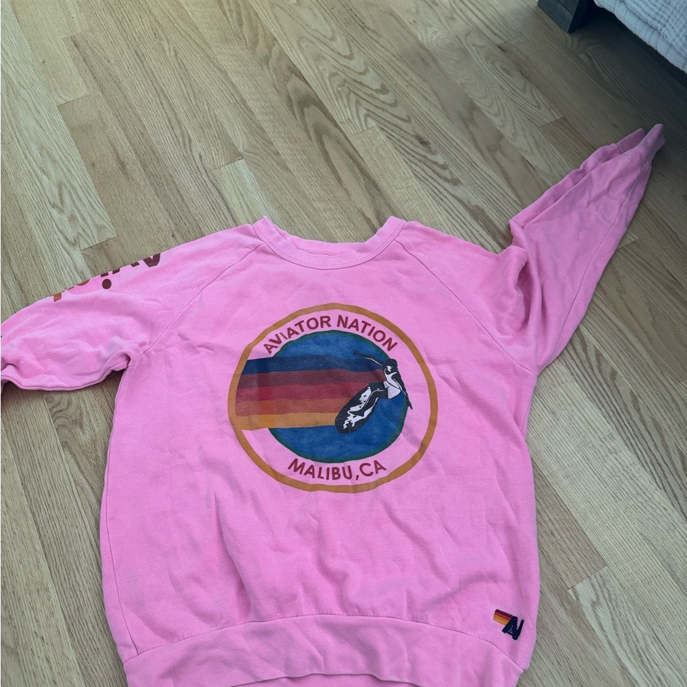 Aviator Nation Pink Crew Neck Sweater